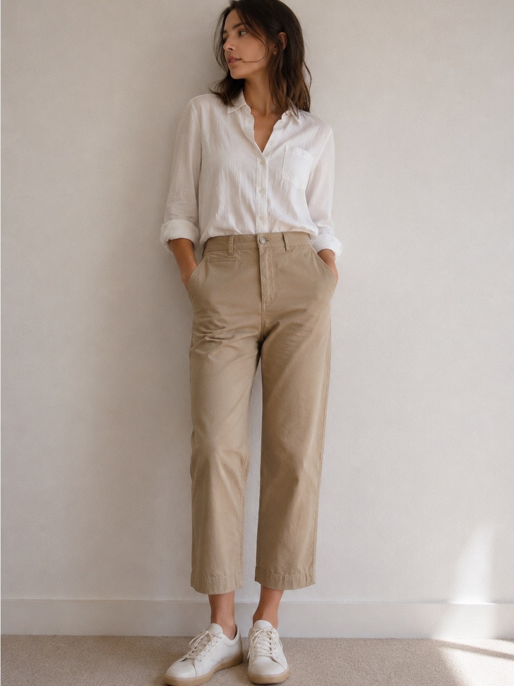 Nili Lotan Tan Button Fly Chino Pants Straight Leg Size 0 Made in USA
